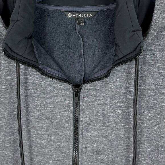 Athleta Victory Long Primaloft Hooded Jacket Full Up Down Zip Gray Black Small - Picture 3 of 11